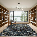 Celestial Gray Lotus Mandala Rug