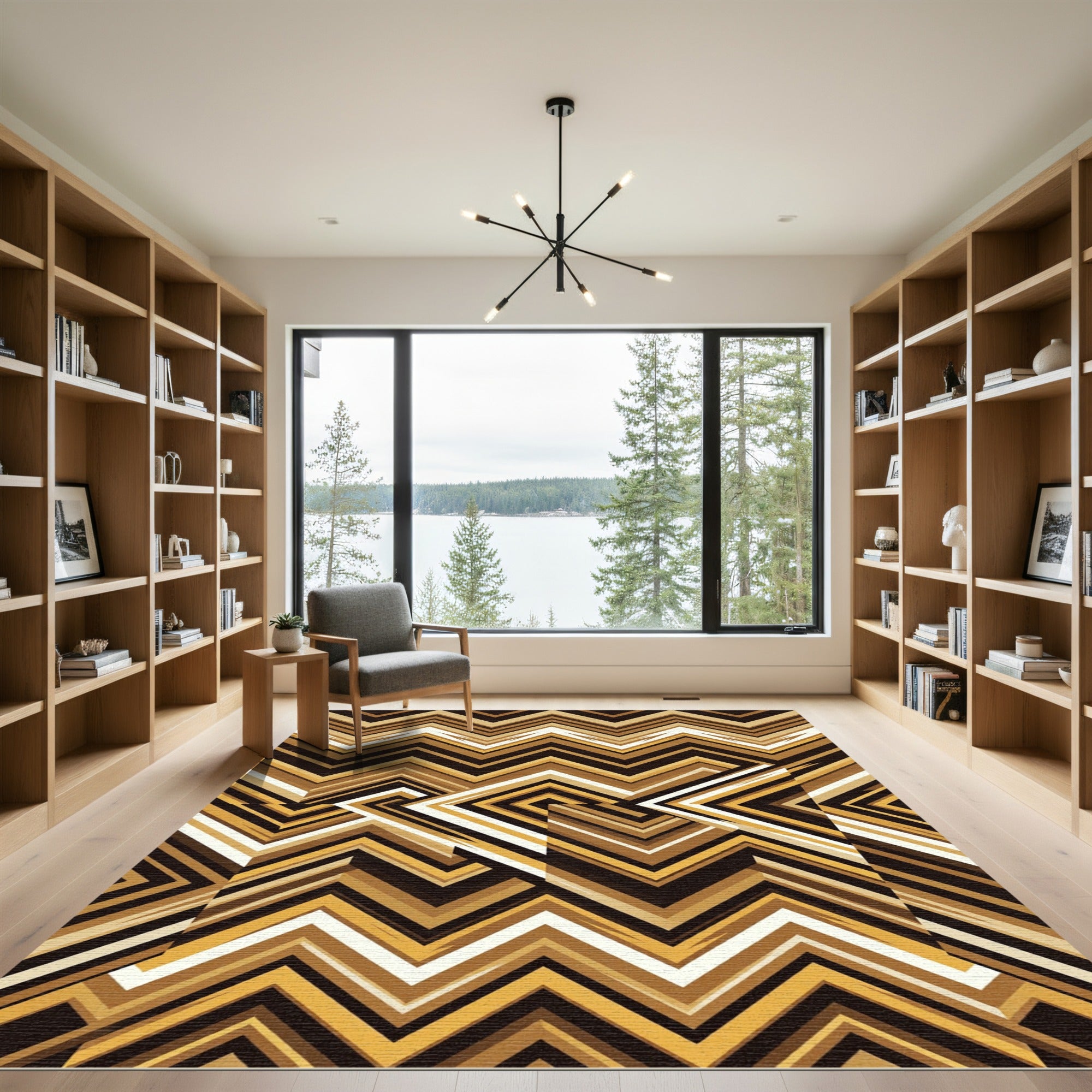 Rich Gold Zigzag Geometric Layers Rug