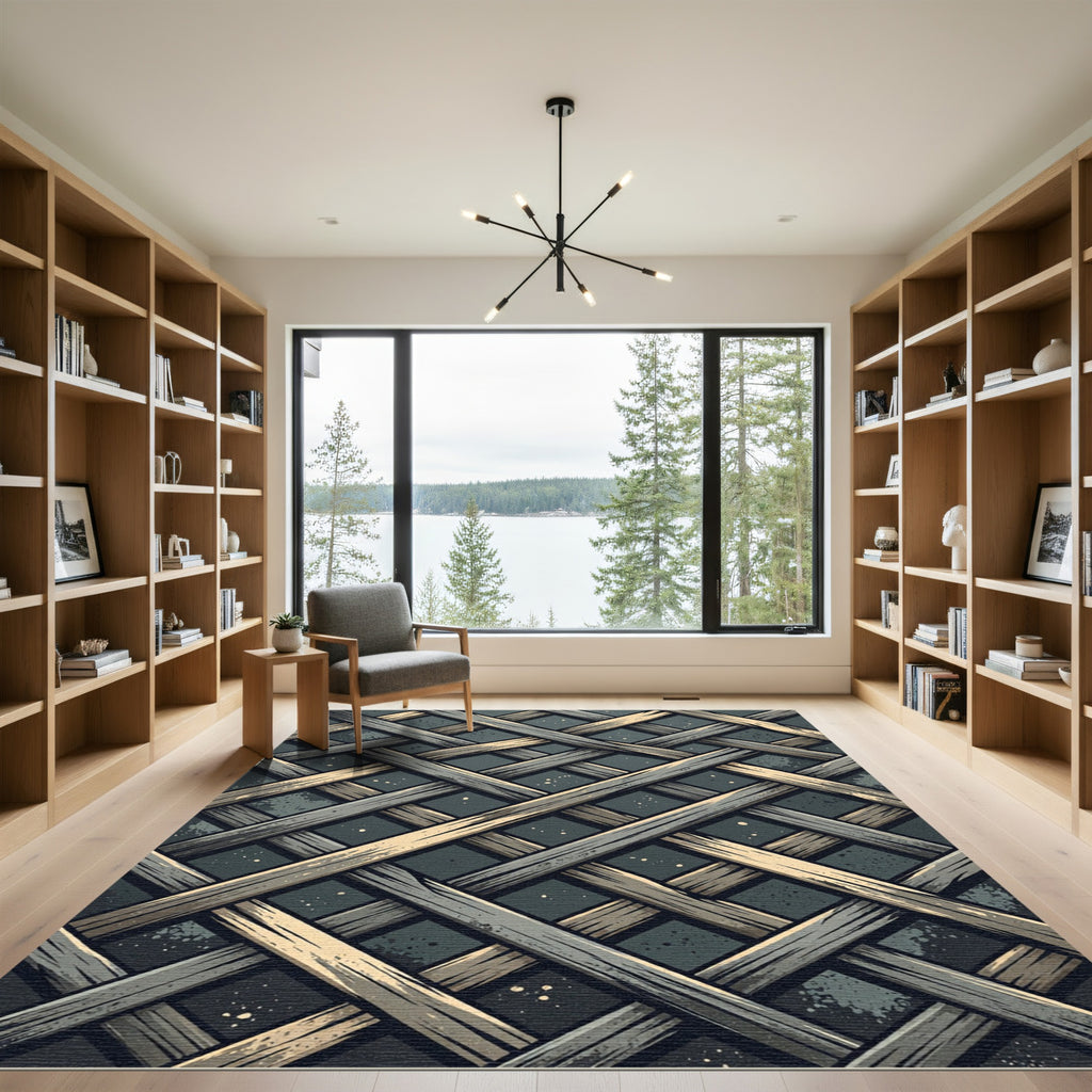 Rustic Braided Wood Lattice Rug