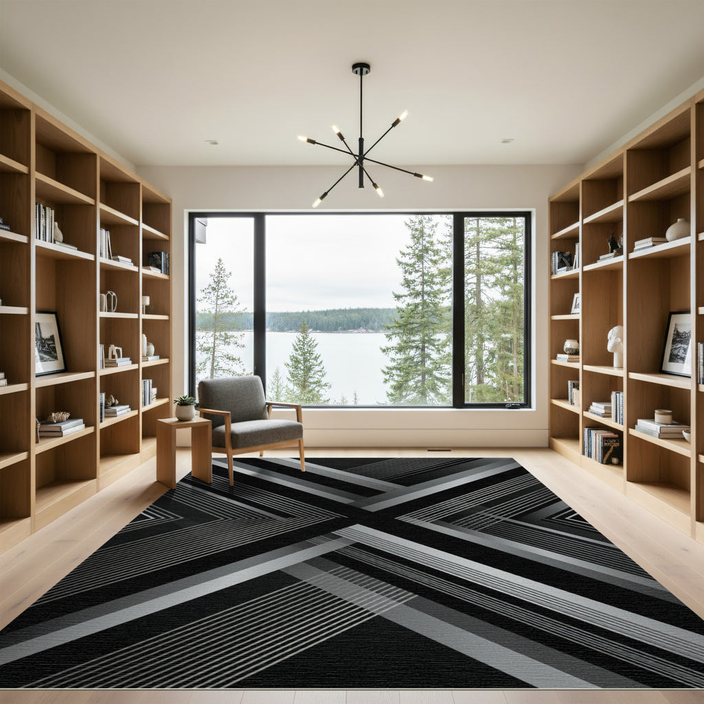 Monochrome Geometric Abstract Intersecting Lines Rug