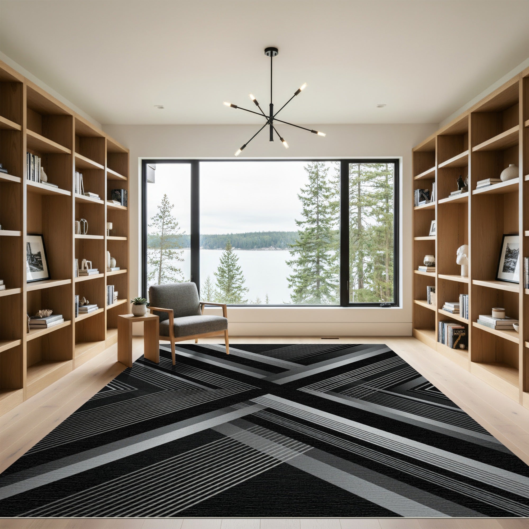 Monochrome Geometric Abstract Intersecting Lines Rug