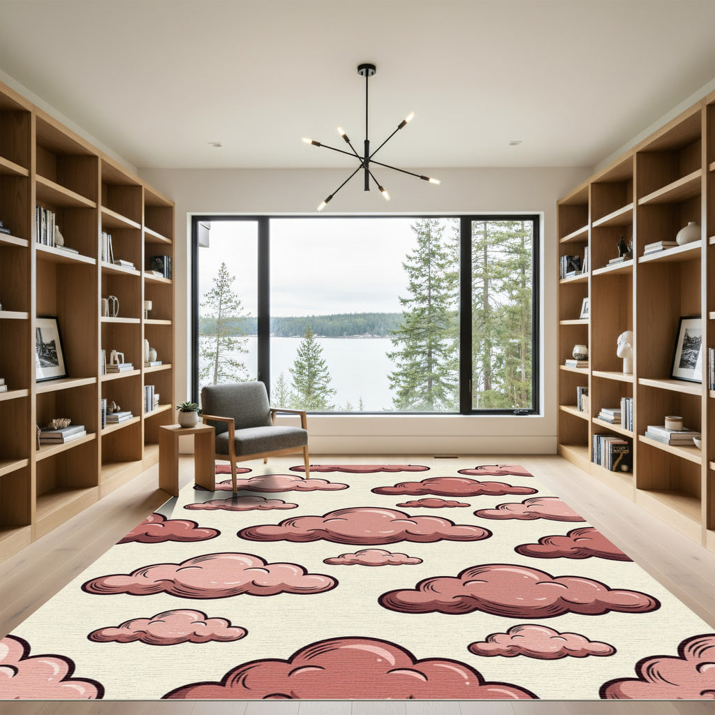 Whimsical Dusty Pink Cloud Sky Rug