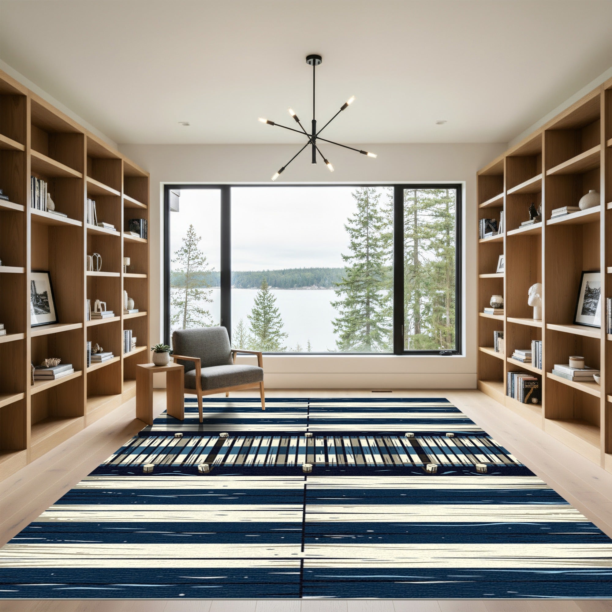 Coastal Blue Striped Wooden Pier Rug