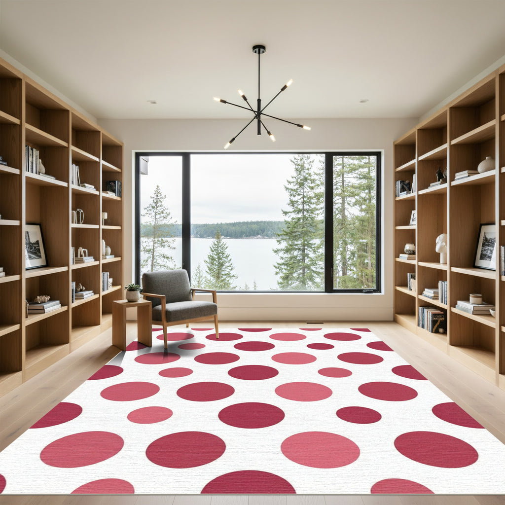 Crimson Pink Polka Dot Composition Rug