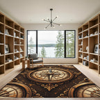 Ornate Antique Compass Celestial Motif Rug