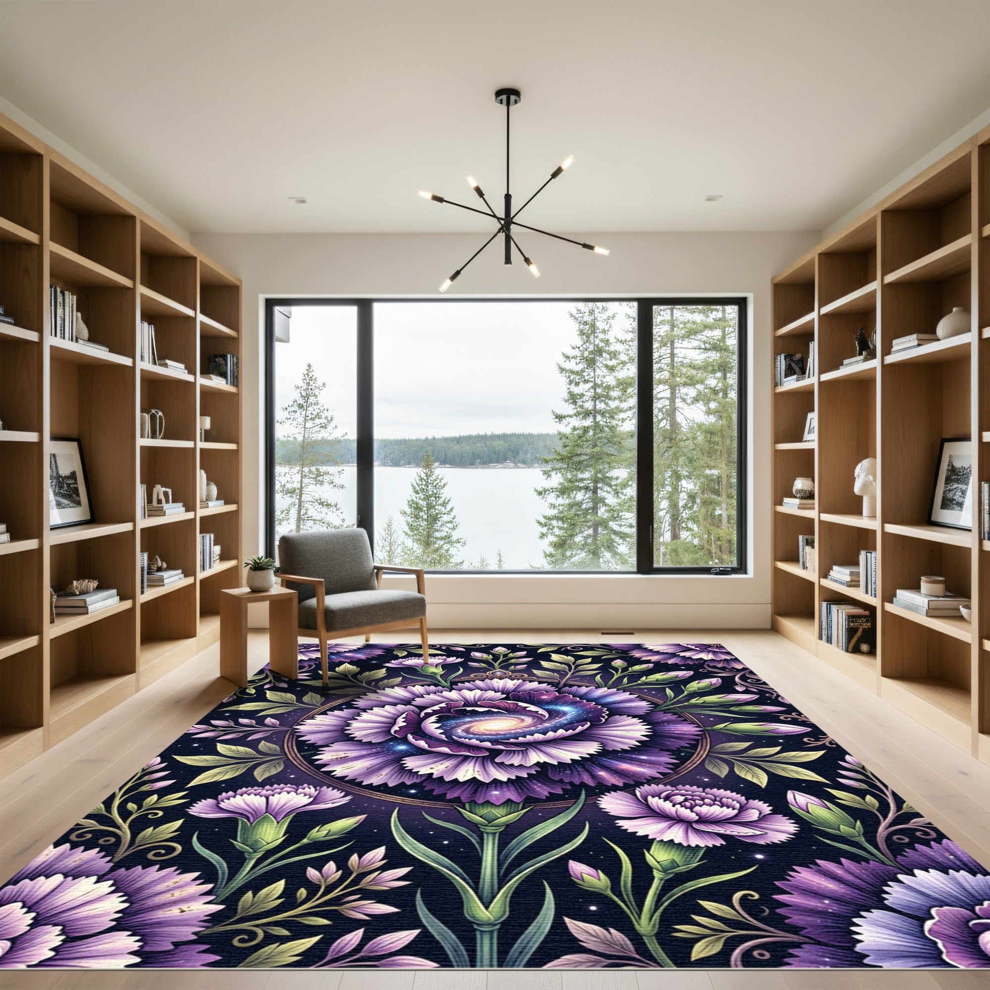 Cosmic Purple Galaxy Carnation Floral Rug