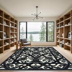 Elegant Black Floral Trellis Ironwork Rug
