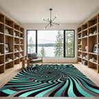 Modern Teal and Charcoal Vortex Swirl Rug