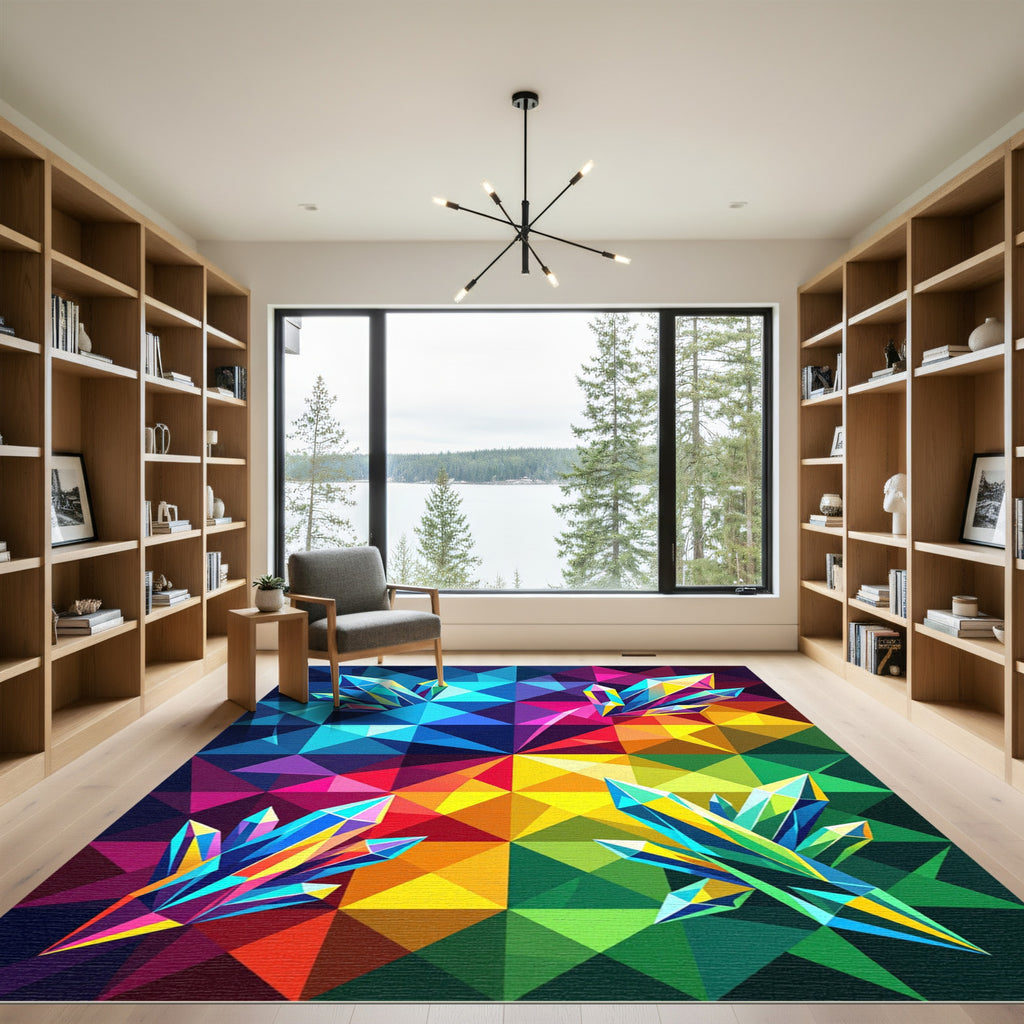 Geometric Crystal Facet Rainbow Art Rug
