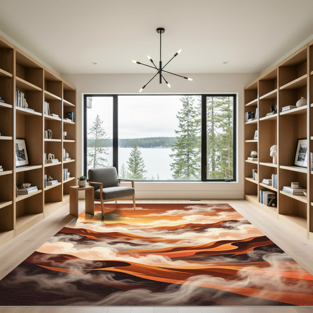 Abstract Burnt Orange Cloud Landscape Rug