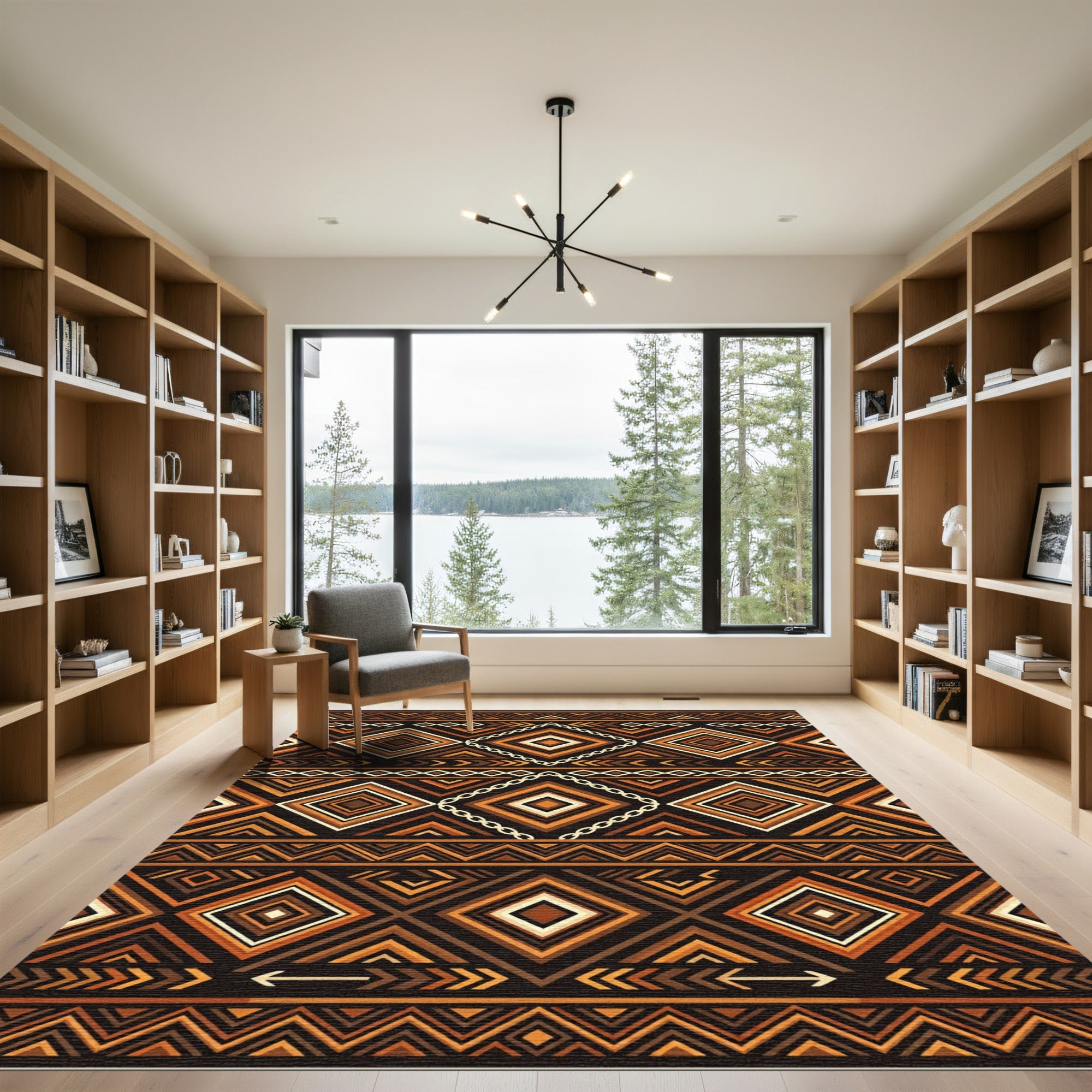 Earthy Geometric Diamond Tribal Copper Rug