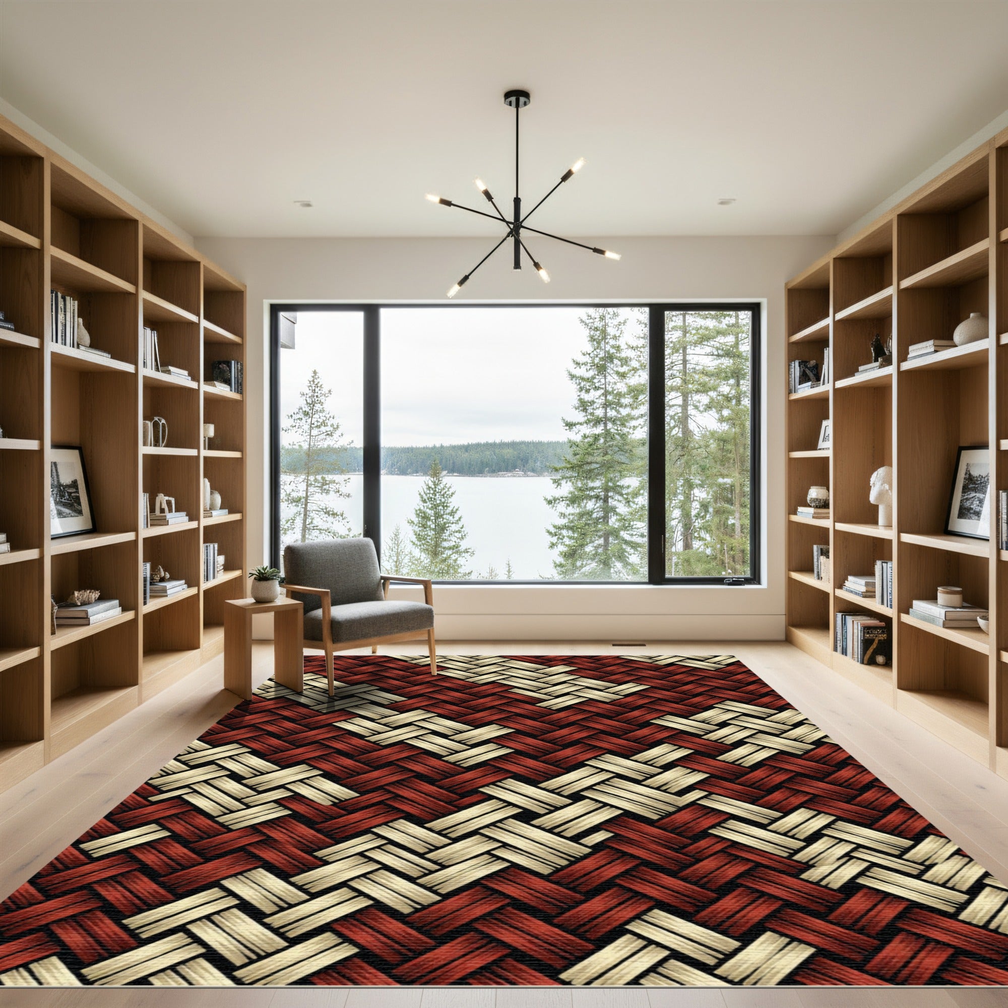 Red Gold Woven Basketweave Texture Rug