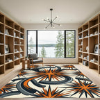 Mid Century Black and Orange Starburst Rug