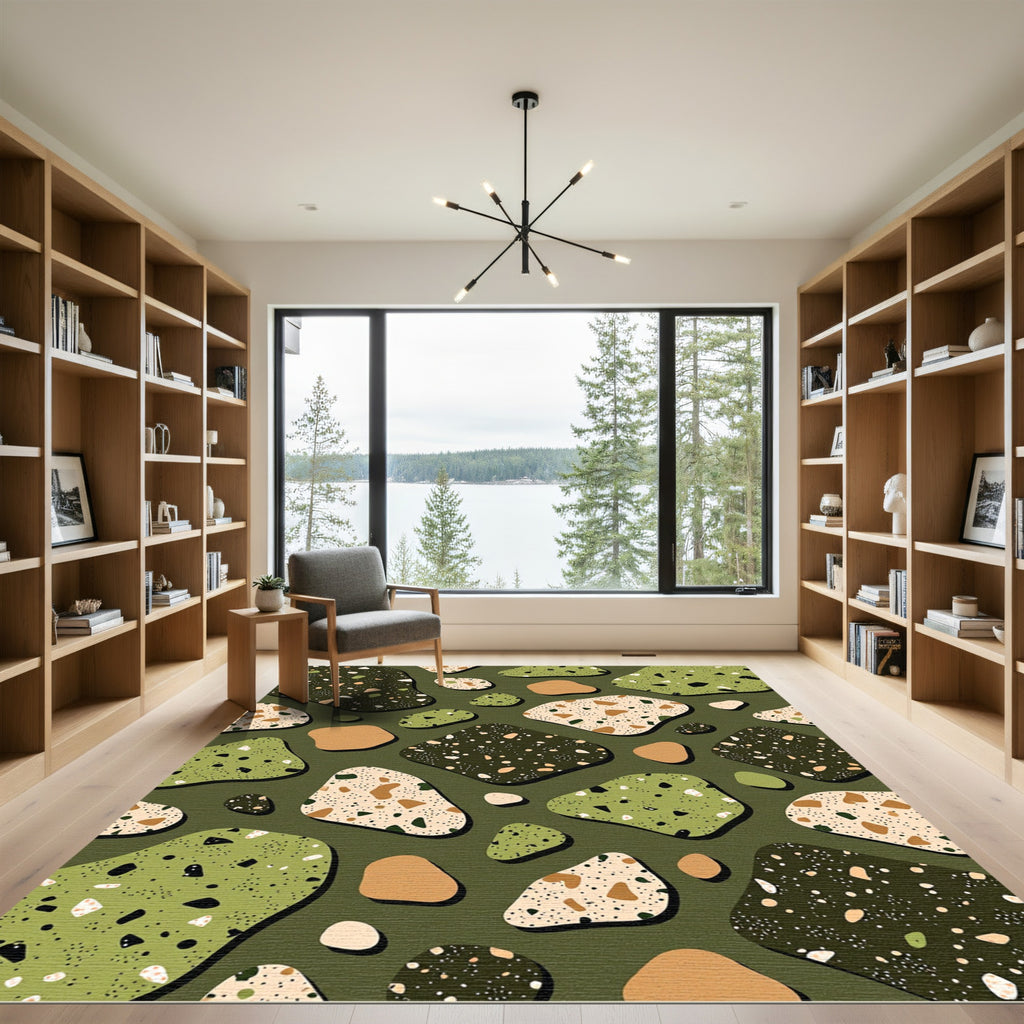 Olive Green Terrazzo Pebble Mosaic Rug