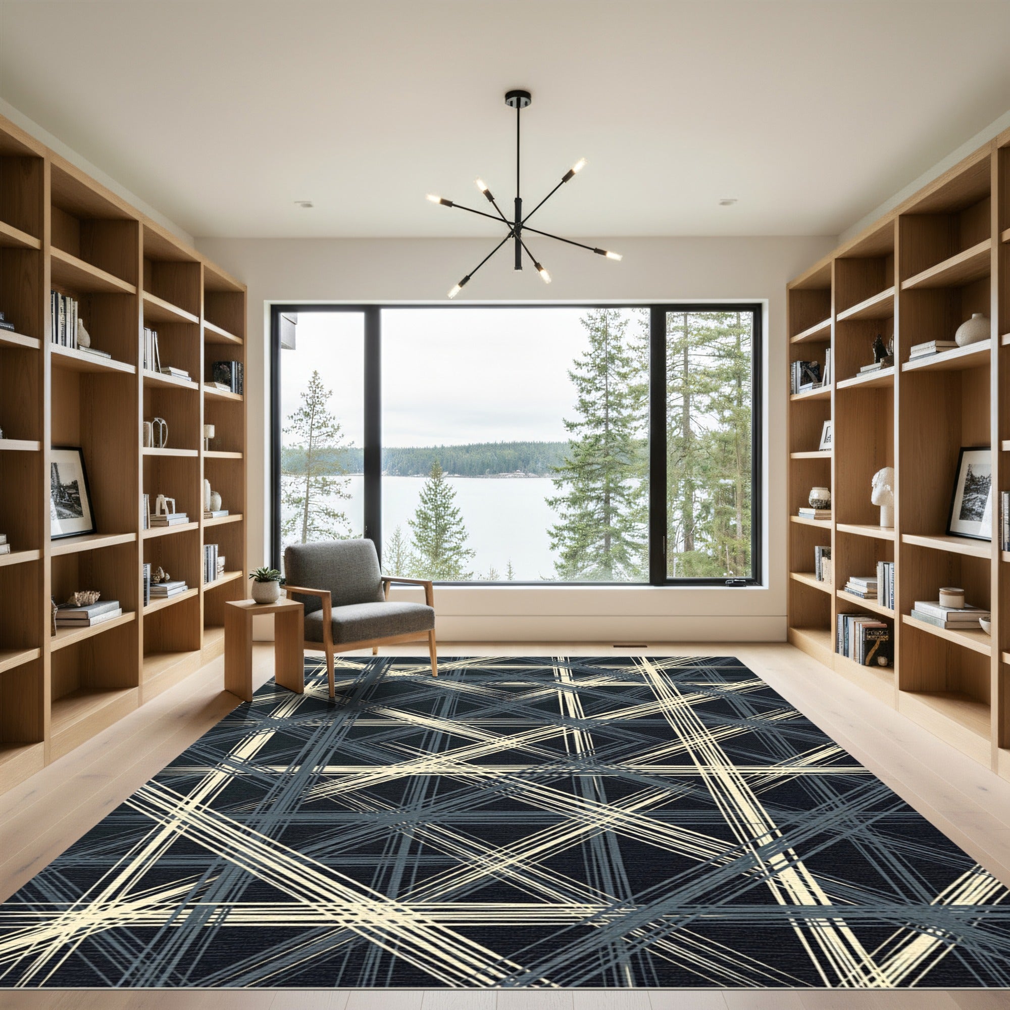 Modern Crosshatch Geometric Grid Rug