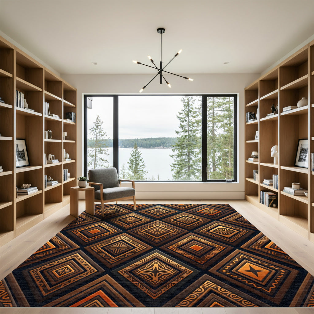 Golden Geometric Tribal Earth Tone Diamond Rug