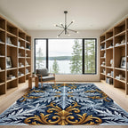 Gold Filigree Icy White Snowflake Rug