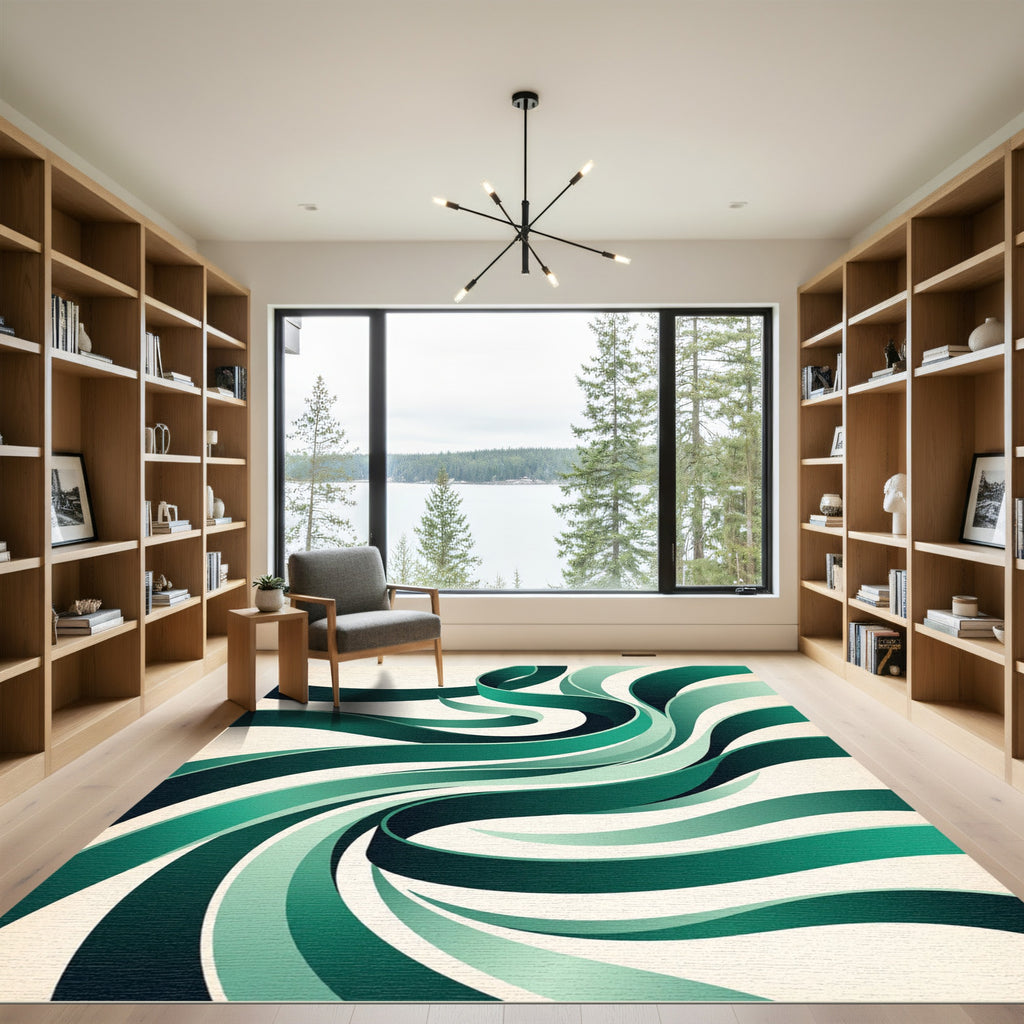 Emerald Swirl Ribbon Composition Rug