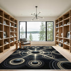 Radiant Black Gold Concentric Circles Rug