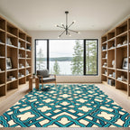 Teal Lattice Quatrefoil Geometric Rug