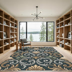Ornate Shell Scrollwork Aubergine Rug