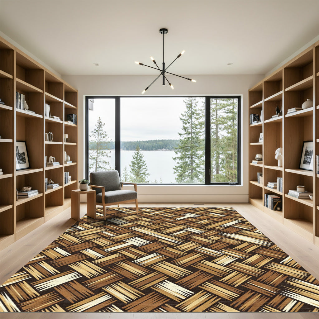 Earthy Brown Woven Basket Weave Rug