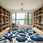Indigo Starfish Seashell Collage Rug