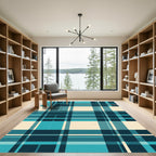 Deep Teal Beige Plaid Lines Rug