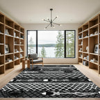 Monochrome Nautical Fish and Crab Grid Rug