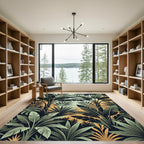 Lush Tropical Foliage Green Gold Banana Leaf Rug