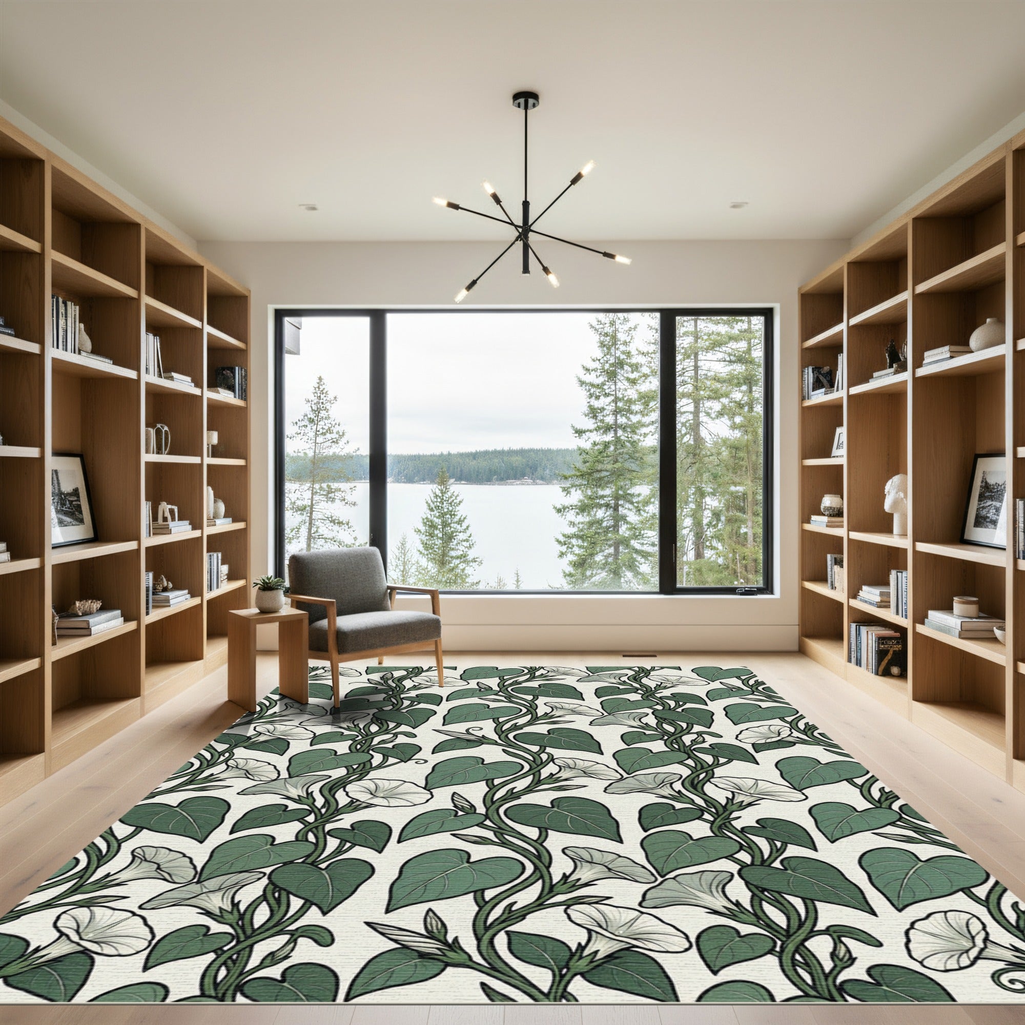 Botanical Sage Green Morning Glory Vine Rug