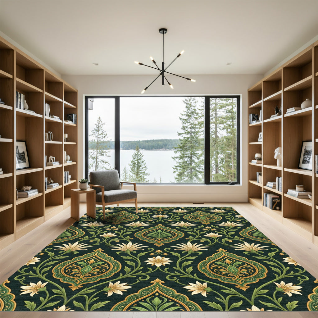 Rich Emerald Green Floral Medallion Rug