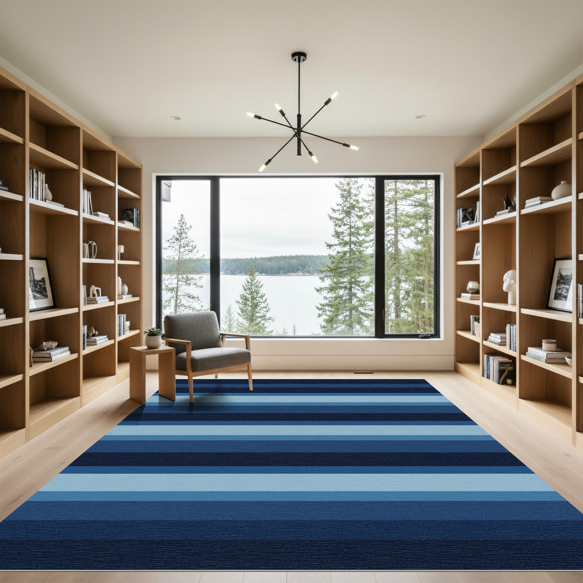 Modern Navy and Sky Blue Stripes Rug