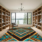Vibrant Turquoise and Amber Geometric Diamond Rug