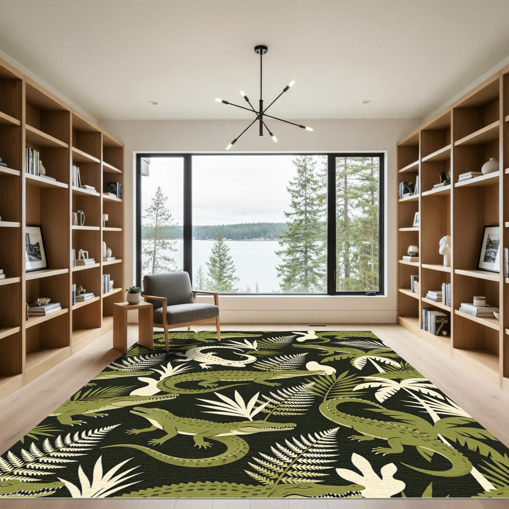 Lush Green Tropical Crocodile Foliage Rug