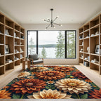 Golden Autumn Dahlia Floral Botanical Rug