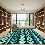 Teal Abstract Geometric Interlocking Shapes Rug