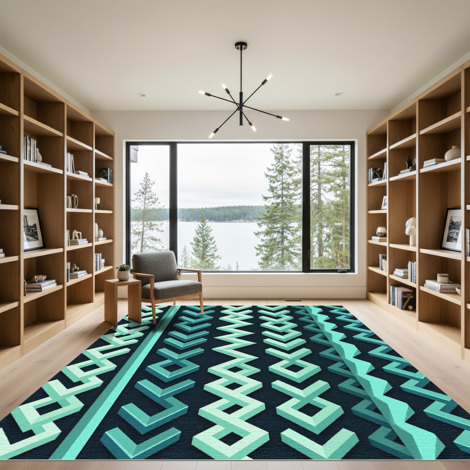 Teal Abstract Geometric Interlocking Shapes Rug