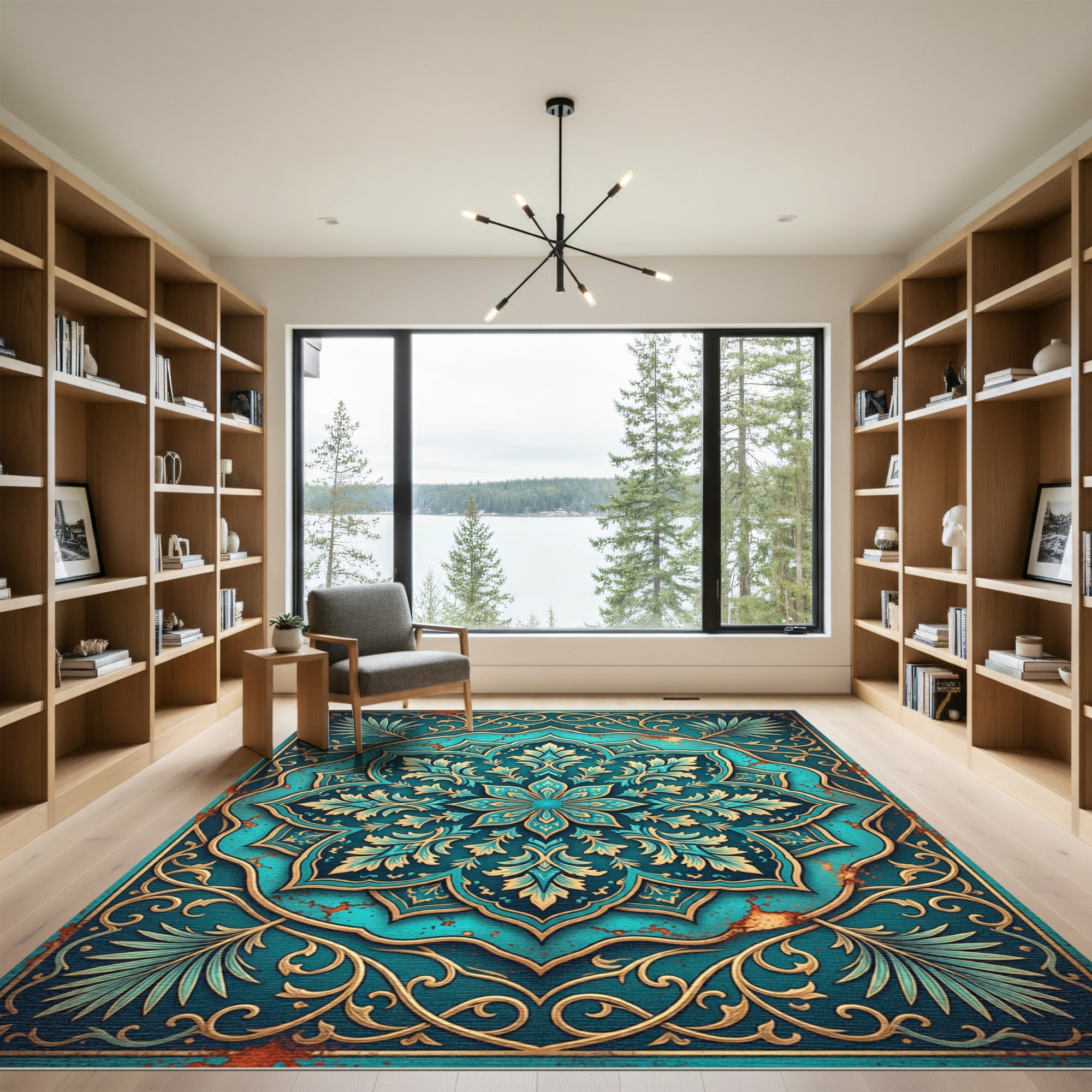 Teal Floral Medallion with Ornate Filigree Rug
