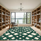 Emerald Green Geometric Interwoven Lattice Rug