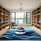 Coastal Lighthouse Red Blue Stripes Rug