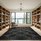 Art Deco Black Gold Fan Medallion Rug