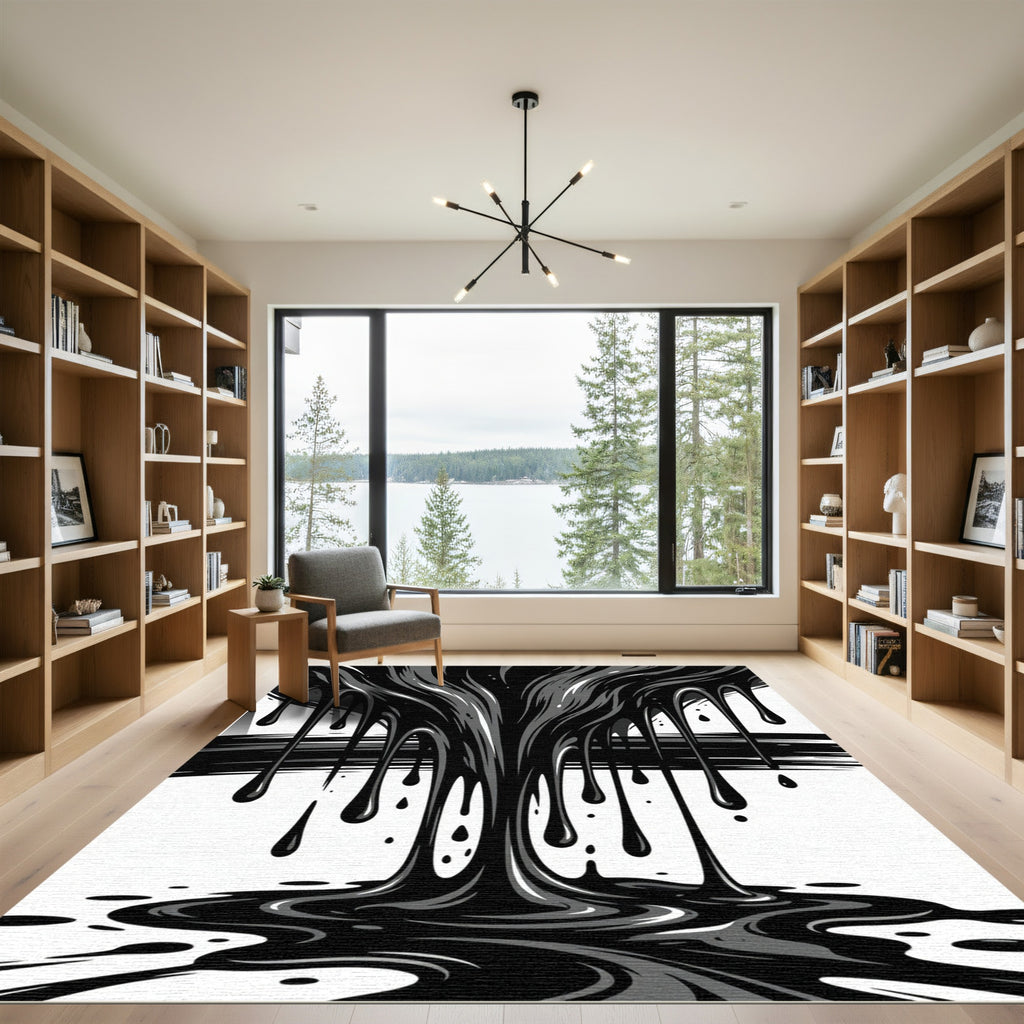 Abstract Black Liquid Ink Drip Rug