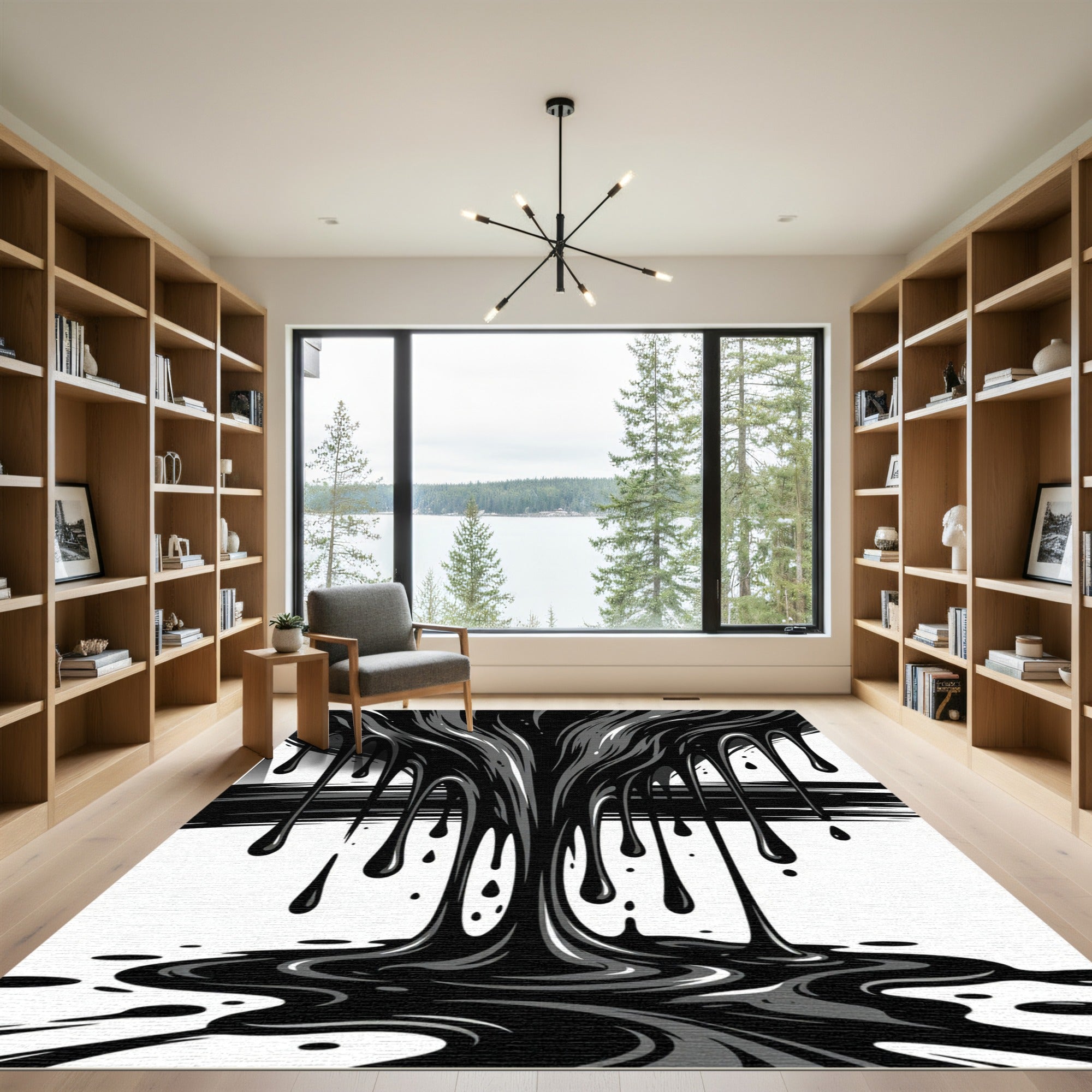 Abstract Black Liquid Ink Drip Rug