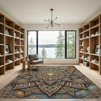 Gilded Slate Floral Mandala Medallion Rug