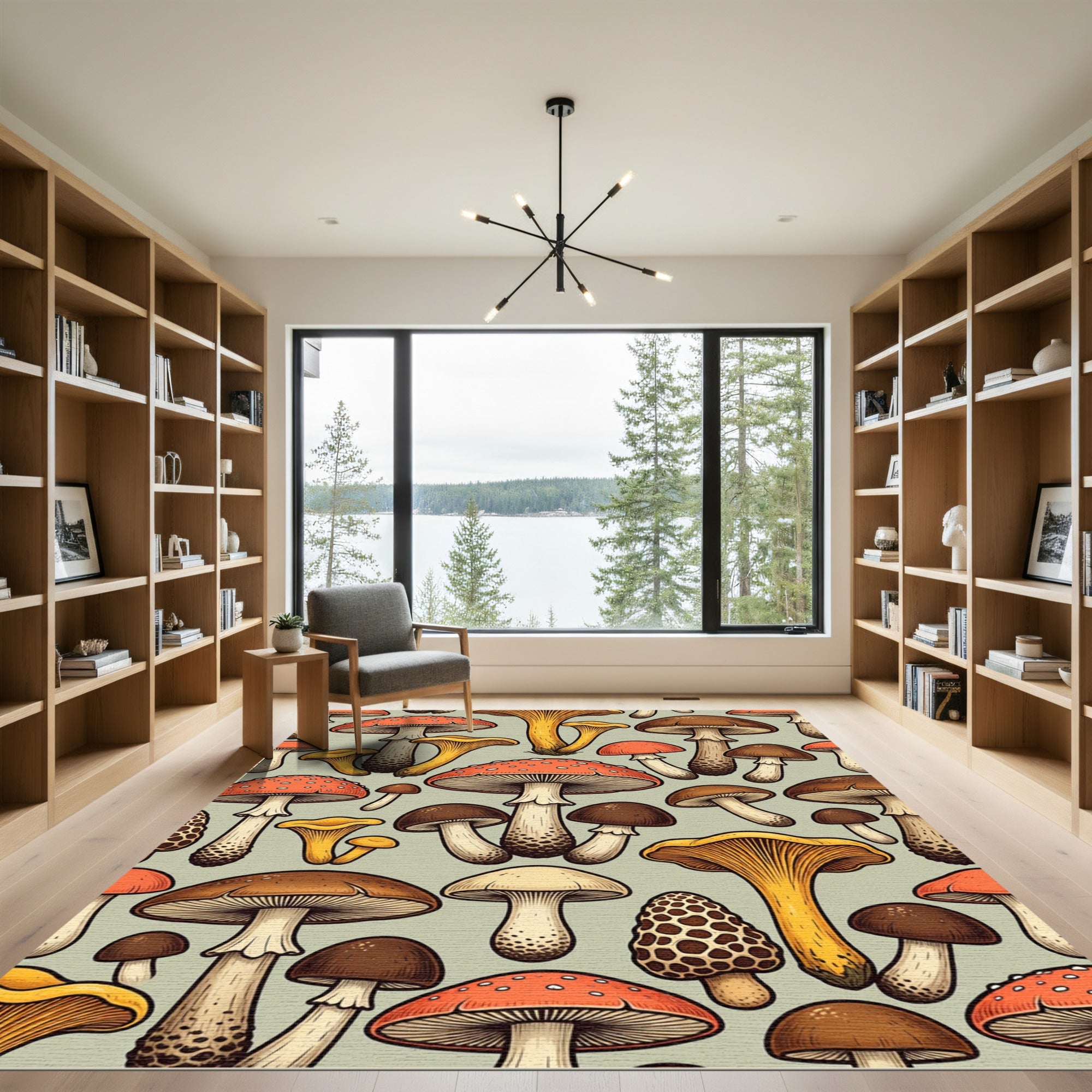 Autumnal Forest Mushroom Botanical Illustration Rug