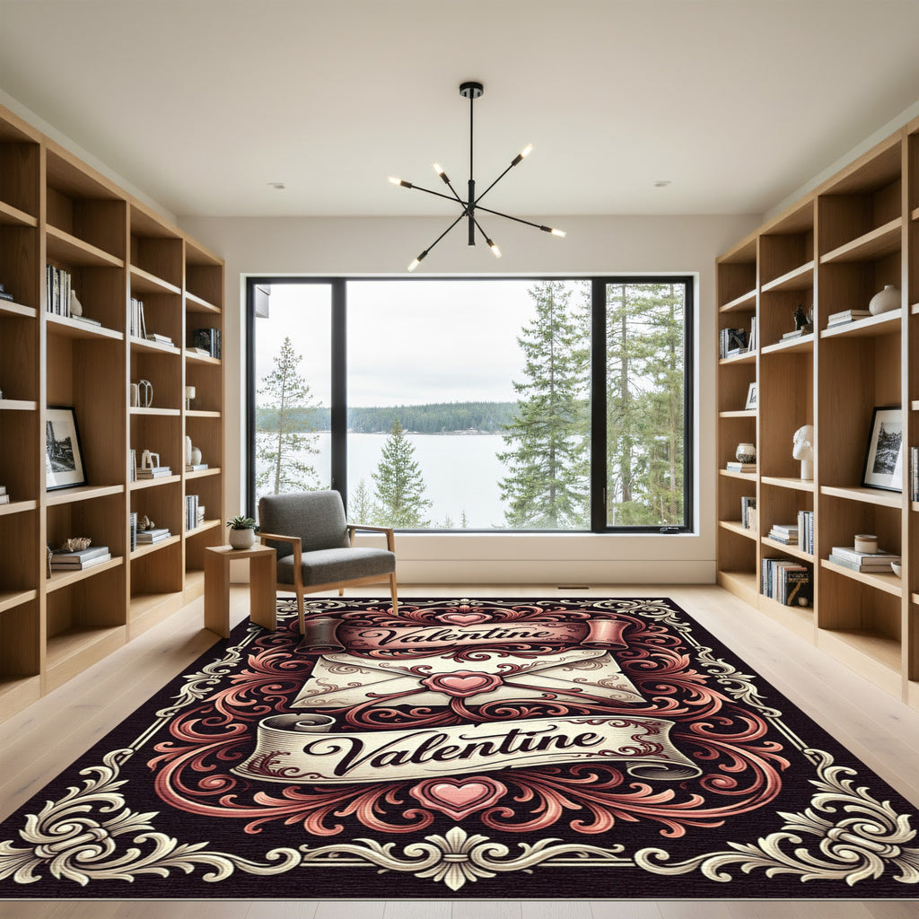 Victorian Valentine Heart Scroll Rug