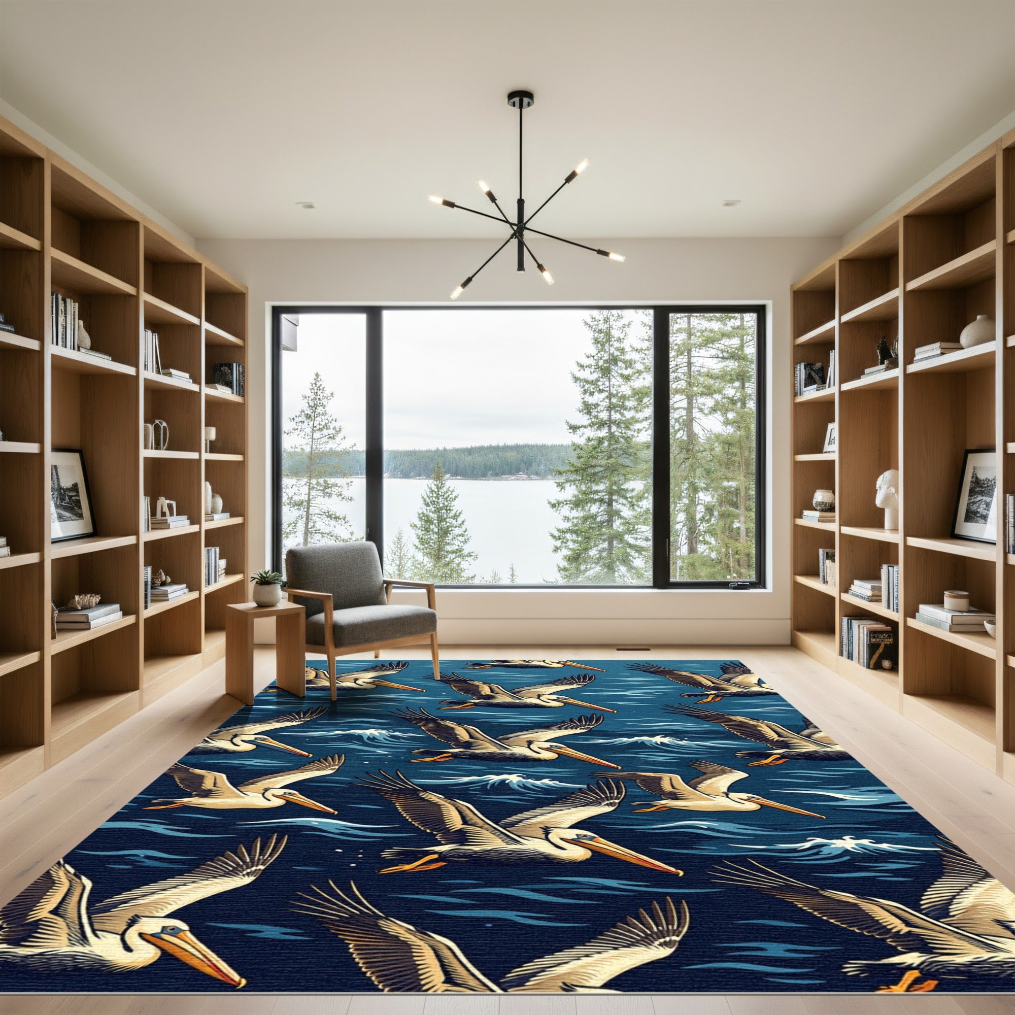 Flying Pelican Navy Nautical Ocean Art Rug