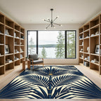 Art Deco Navy Gold Palm Fronds Rug
