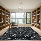 Monochromatic Feather Tribal Mandala Art Rug